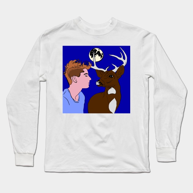 Deer man at full moon Long Sleeve T-Shirt by Noamdelf06